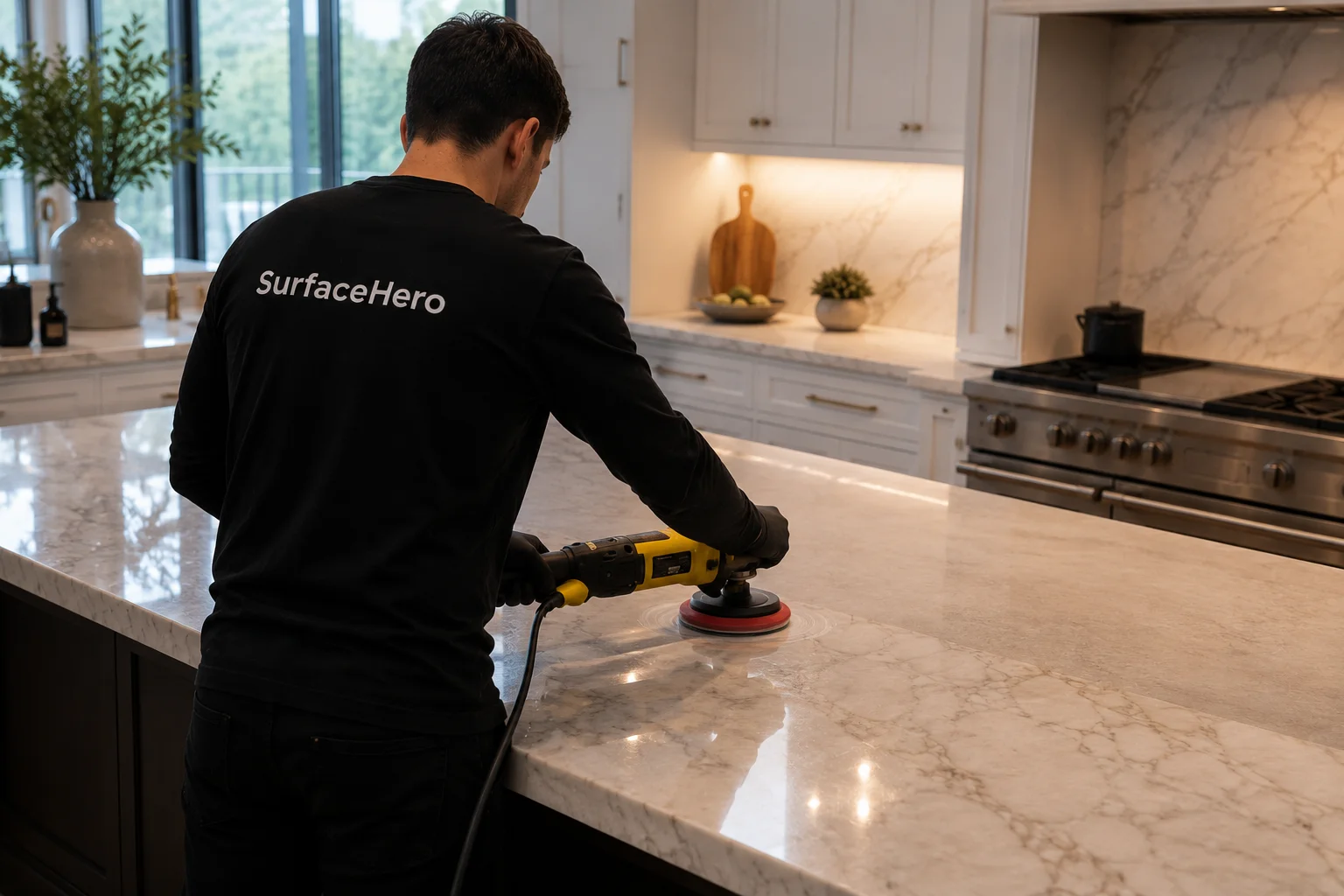 SurfaceHero specialist working on countertop in Montreal